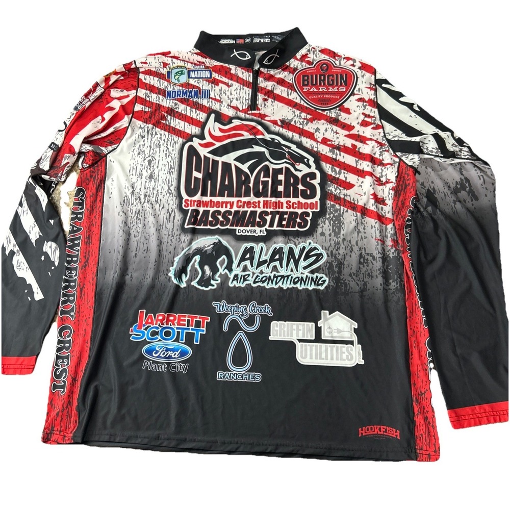 Hookfish Bass Fishing 1/4 Zip Shirt Mens 3XLT Dover Florida Bassmasters